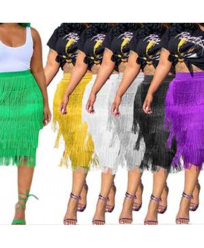 Tassel Women Black Skirts High Waist Streetwear Solid White Dress Summer Straight Casual skirts