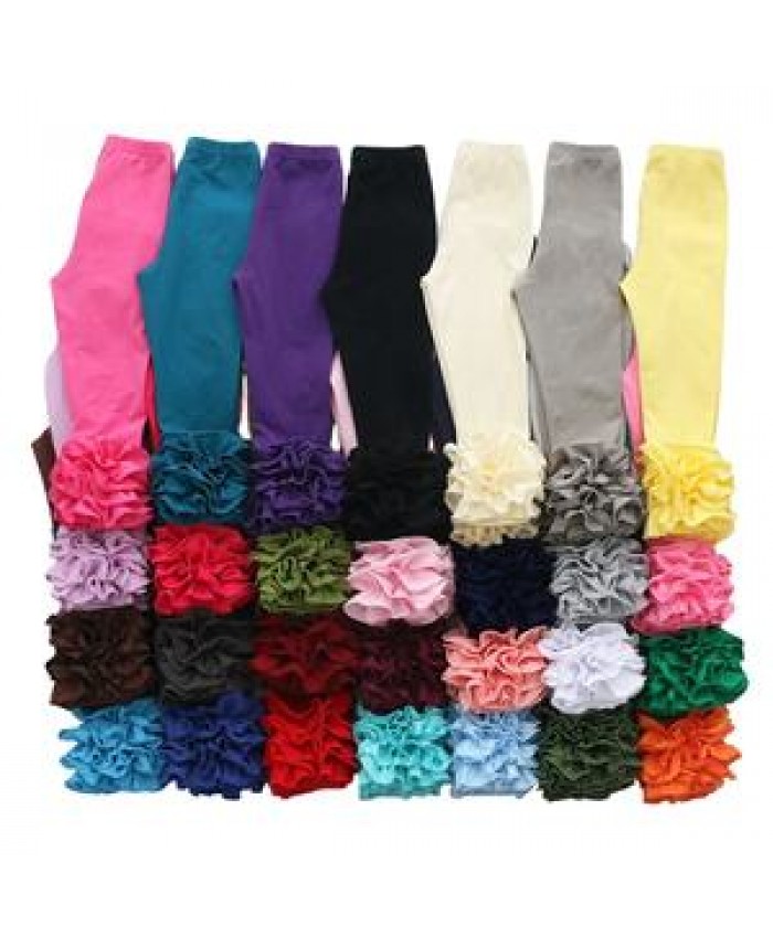 Hot Selling Toddler Boutique Baby Clothes Solid Color Cotton Ruffle Baby Girls Pants Infant Kids Icing Leggings