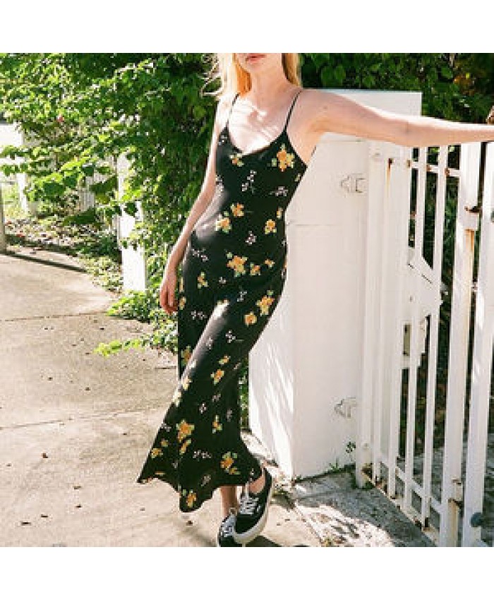 2021 New arrivals summer clothes women lady sexy black print backless longuette casual dress