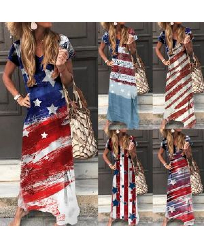 American Flag longuette USA Flag Skirt 2021Beach Maxi Dress