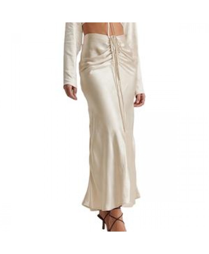 Ladies Fashion custom design Drawstring Satin Maxi Skirt High Waist Long Skirt Vintage Elegant Long Casual Skirt For Ladies