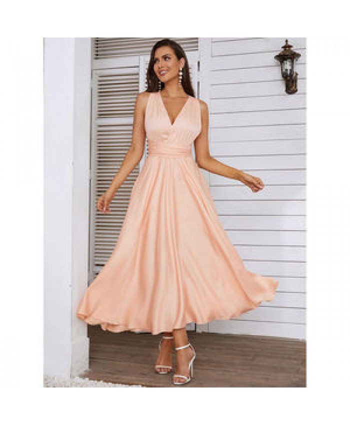 Hot selling satin Slim dress New summer on vacation style Solid color Satin longuette dress elegant women's dress