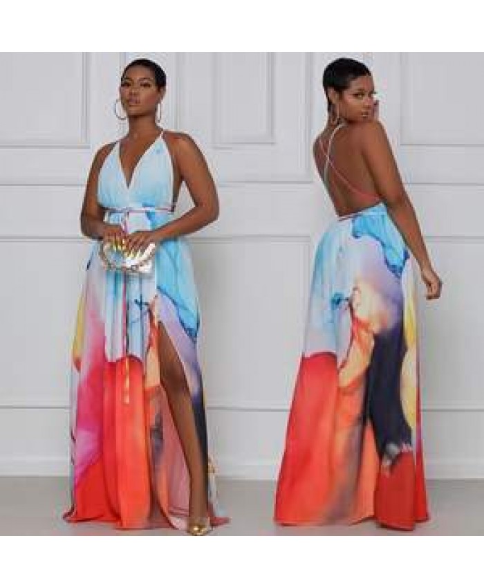 2022 New Style Women's Dress Party Dress Holiday Tourism Clothing Beach Blub Crisscross Frenulum Backless V Collar Longuette