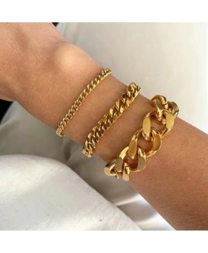 3mm 6mm 8mm 12mm Miami Cuban Chain Bracelet Punk Jewelry For Men Women 18K Gold Plated Stainless Chain bracelet