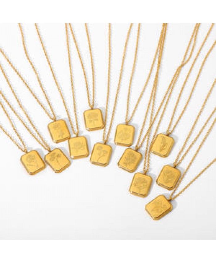 MICCI Wholesale PVD 18K Gold Plated Stainless Steel Non Tarnish Free Waterproof Jewelry 12 Month Birth Flower Pendant Necklace