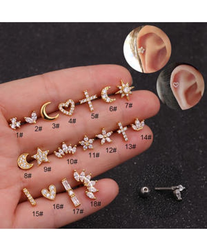 Fashion Trendy Mini Stainless Steel 1PCS Statement Unisex Geometric CZ Bling Piercing Jewelry