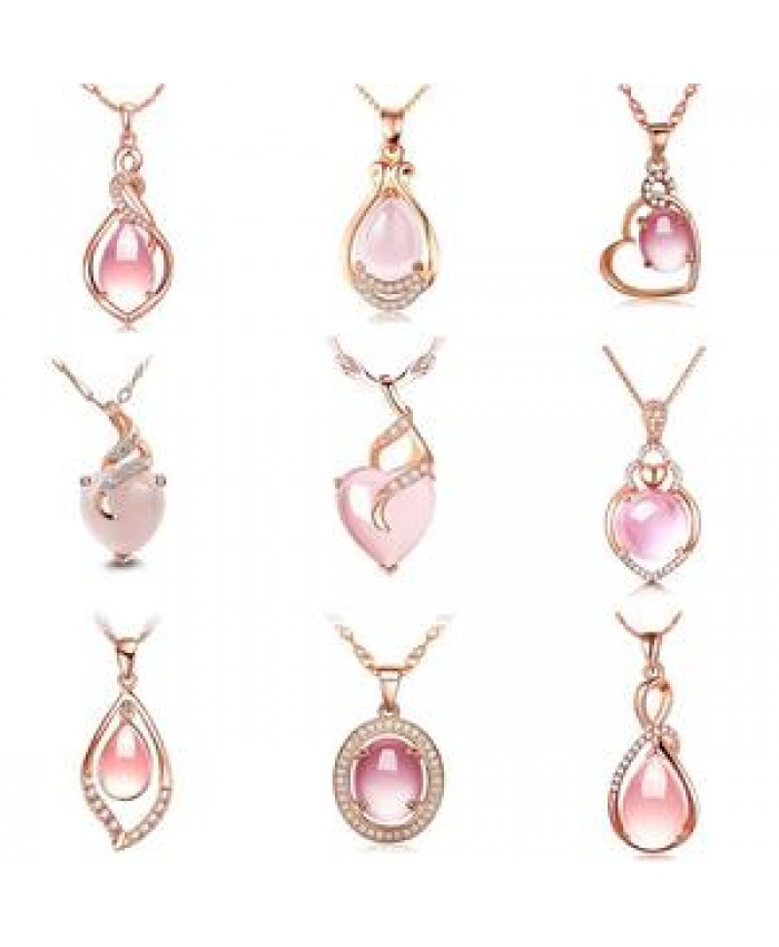 S925 Silver Natural Rose Quartz Crystal Stone Pendant Necklace for Women Gemstone Fashion Jewelry
