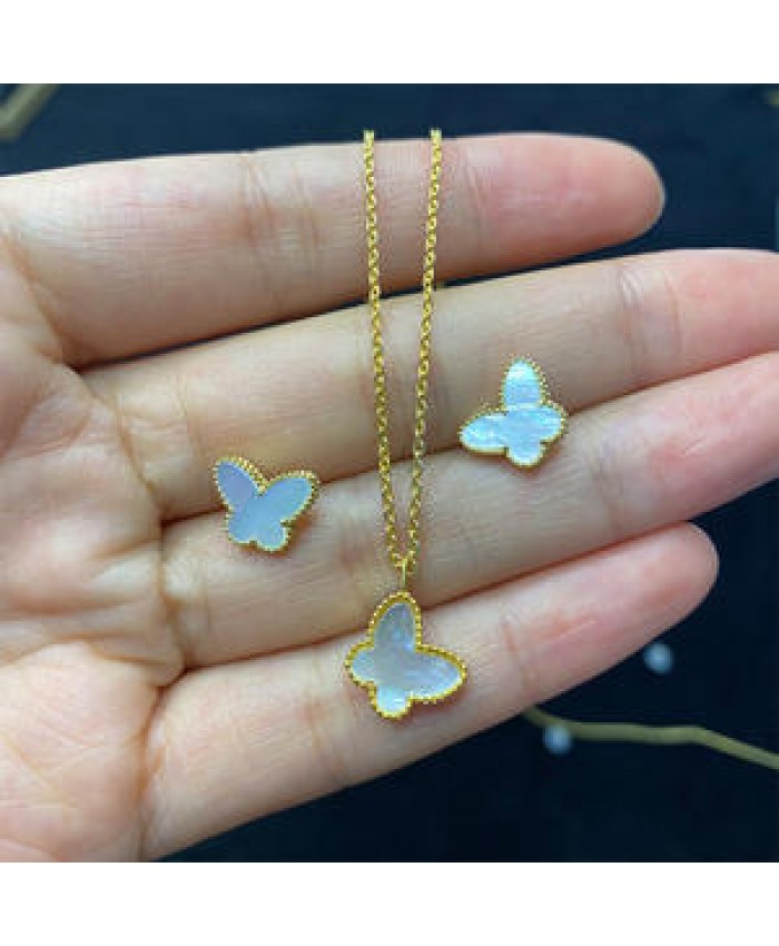 18k Real Gold Butterfly Necklace Pure Au750 Gold Pendant and Stud Earrings Wholesale Gold Jewelry
