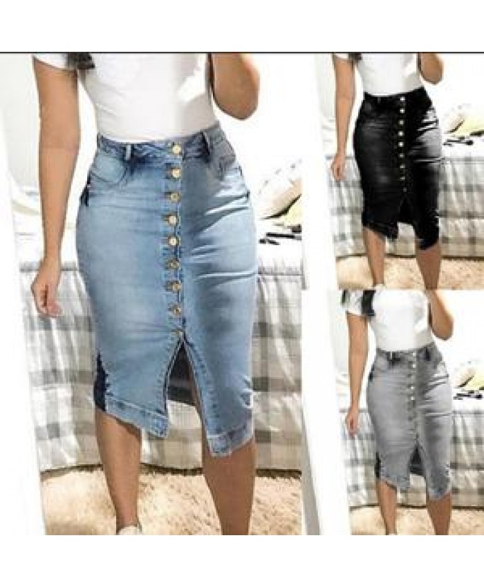 2022 High quality jeans denim skirts Solid color Single-breasted skinny women's skirts