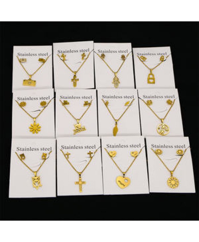 New Cheap Dubai 18K Gold Waterproof Plated Stainless Steel Pendant Bijoux Sandy Gift Necklace Earrings Jewelry Set For Women