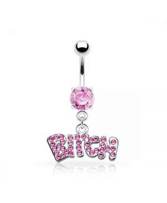 Wholesale Customized Letter Pink Crystal Navel Piercings Belly Rings Stainless Steel Belly Button Rings Body Jewelry