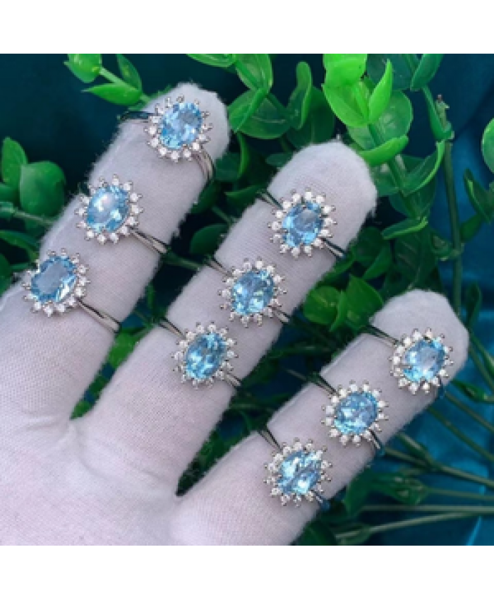 Minimalist Fashion Trendy Dainty Amazon Colorful Precious Gemstone Square Natural Stone Crystal Aquamarine Ring Women Jewelry