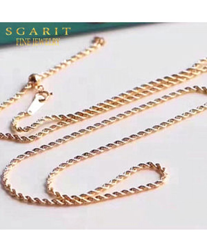 SGARIT adjustable real solid gold necklace Jewelry 2mm 24 inch 60cm 4.2-4.6g 18k yellow gold rope chain necklace for men women