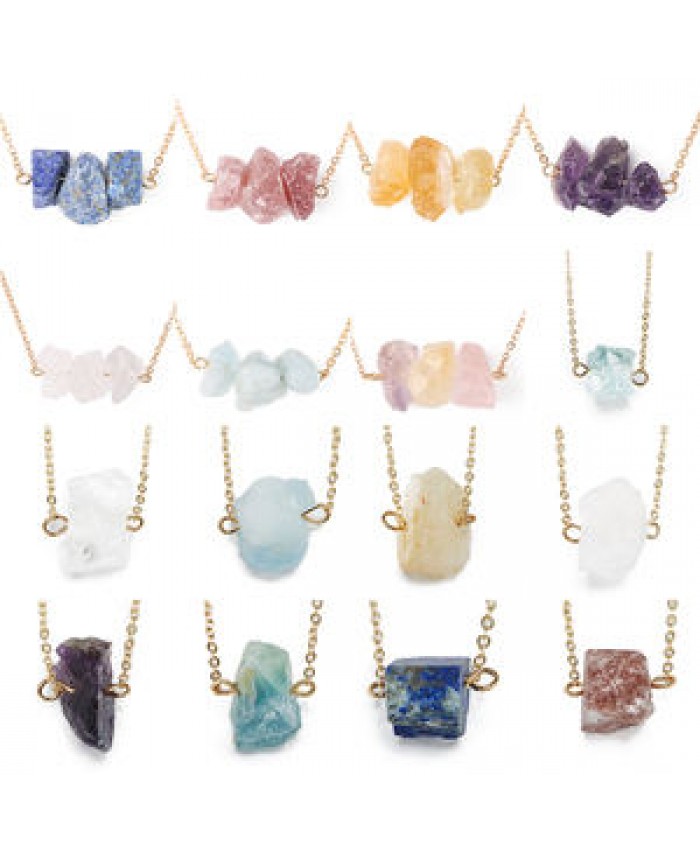 Natural Raw Stone Necklaces For Women Girl Geometric Crystal Pendant Femme Gold Chain Necklaces Druzy Stone Crystal Jewelry