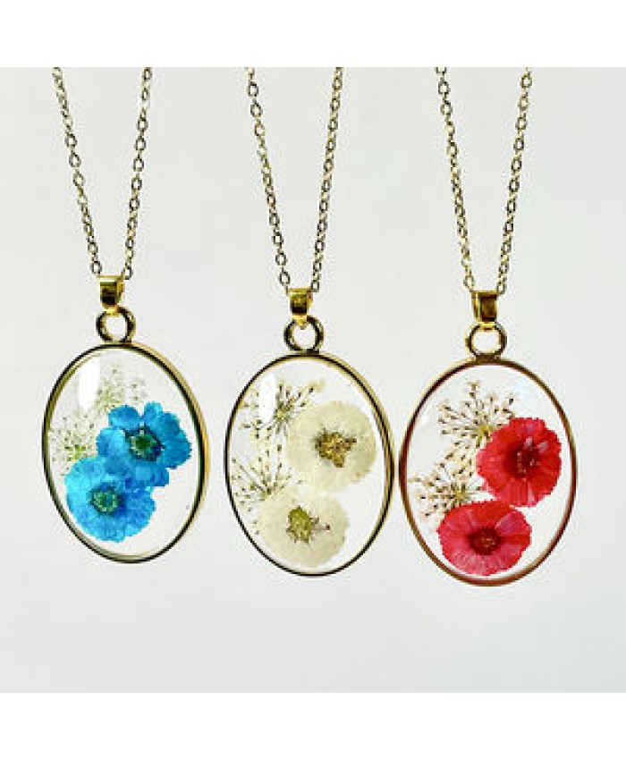 dried flower necklace 18k Gold kolye Women Jewelry Natural Plant Pendants Boho resin Jewelry