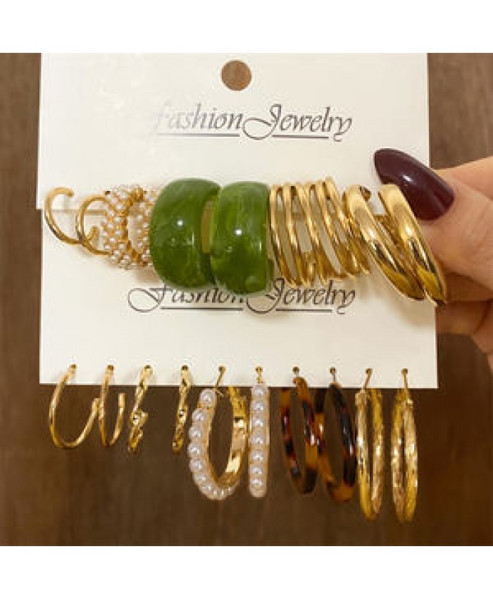 VKME Fashion Hoop Earrings Set for Women Girls Luxury Colorful Butterfly Leopard Acrylic Pearl Earrings Jewelry