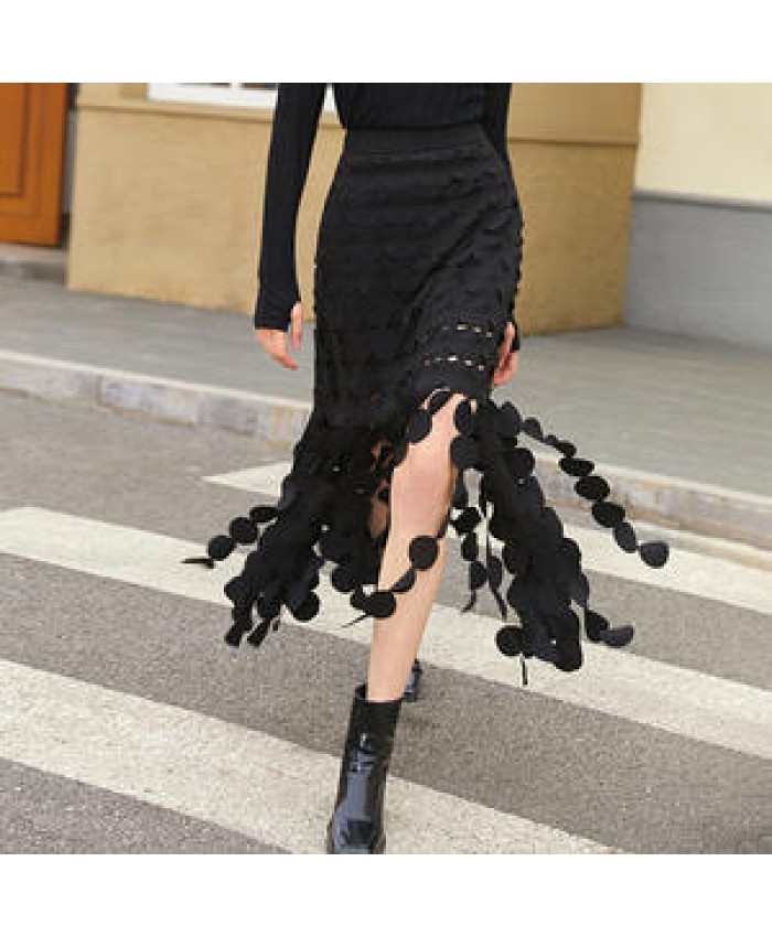 Bettergirl 2022 Summer Fashion Women A Line Skirts Hollow Out Embroidery Patch Worked Casual Tassel Long Skirt