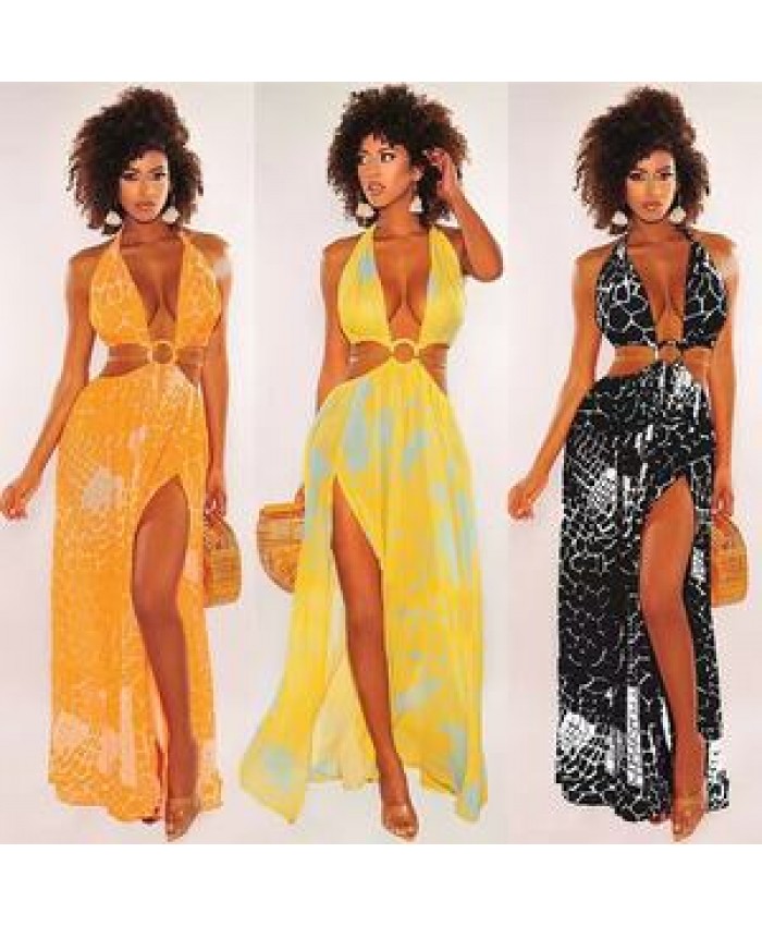 Summer Dress 2022 New Fashion Style Temperament Sexy Slim Cut Irregular Longuette Sleeveless Head V-neck Printed Suspender Dress