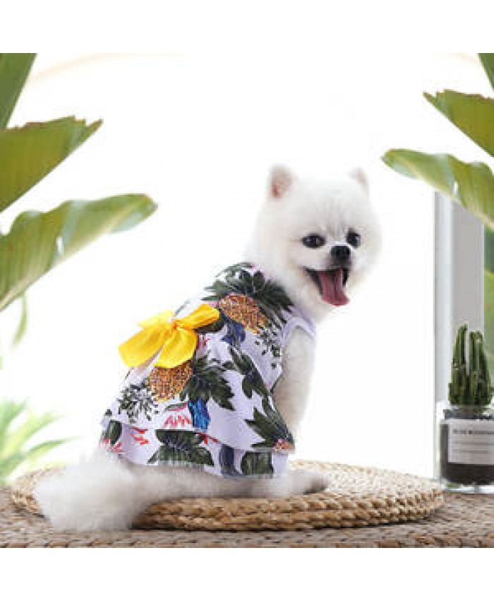 Pet Hawaiian female dog vest cat reactive print skirt longuette with bow