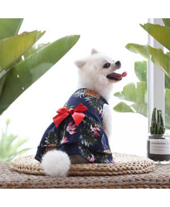 OEM logo Pet Hawaiian kilts female dog vest cat colorful carnival reactive print skirt coat animal party Loose longuette bow
