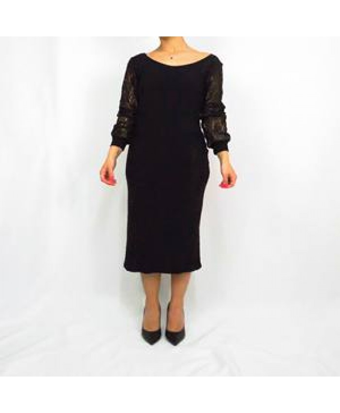 Classy career dress for woman, longuette sheathe dress with elegant sparkle lace insert, perfect for a business or evening event