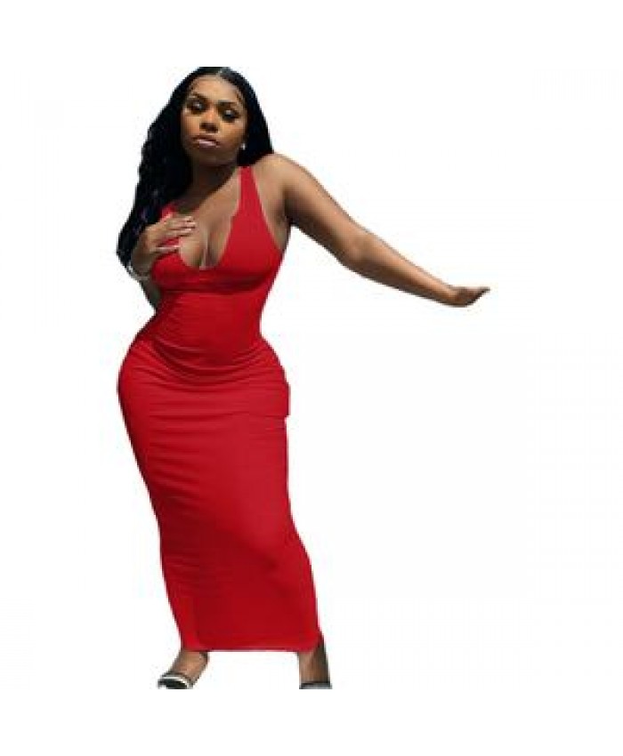 Knit Simple Round Neck Sleeveless Bodycon Long Dress