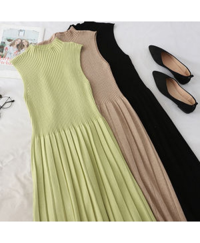 Hot Sale 2022 Autumn New Gentle Style Half Turtleneck A-line Dress Retro Dress Long Sleeveless Vest Casual Dresses