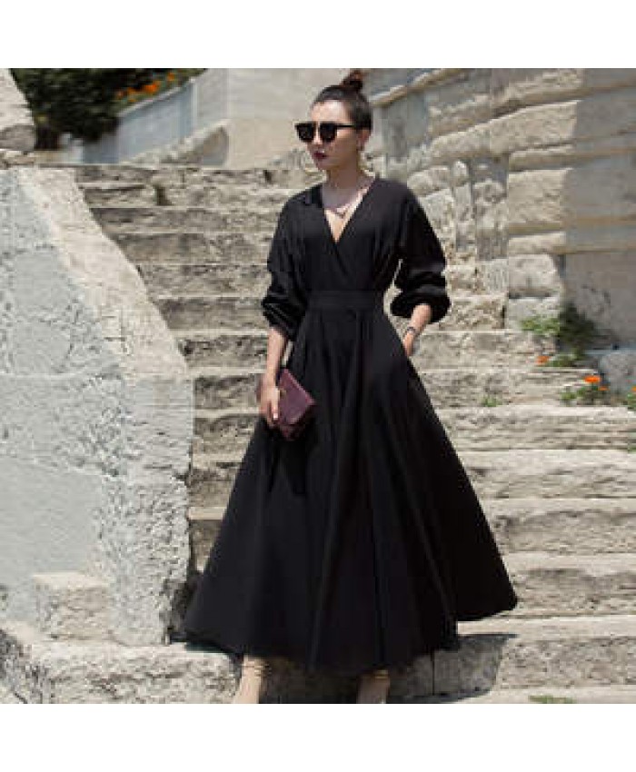 Wholesale 2022 Spring and Autumn New Dress Sexy Slim European Station Banquet Temperament Hepburn Maxi Dress Casual Dress