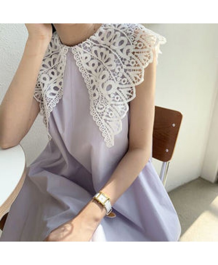 Boutique Wholesale 2022 Korean Chic Summer Niche Retro Hollow Lace Lapel Loose Long Knee-length Sleeveless Dress