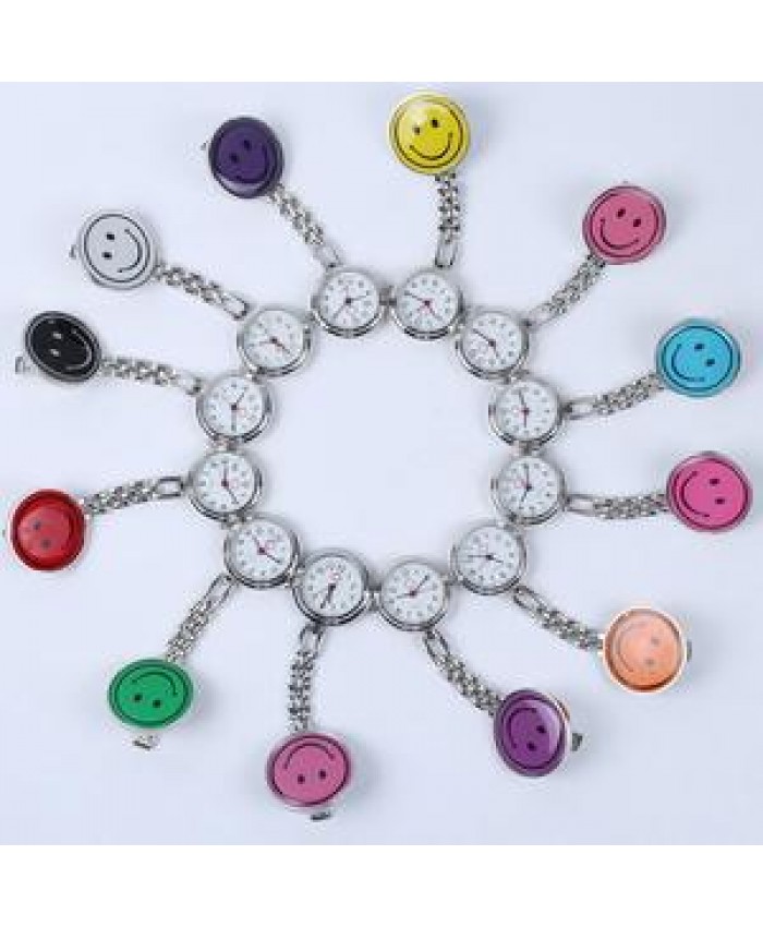 10 colors In Stock Pocket Watch Portable Smile Face Digital Clip-On Metal Breast Watch for Nurse