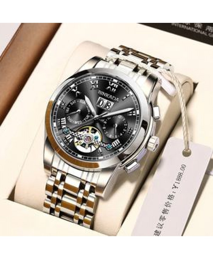 professional custom men watch automatic mechanical watch skeleton flywheel multifunction wristwatch fashion business wrist watch