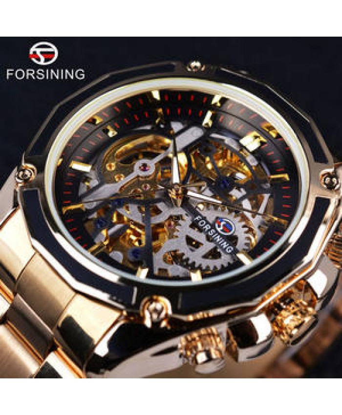 Forsining Watch Steampunk Design Fashion Business Dress Men Watch Top Brand Luxury Stainless Steel Automatic Skeleton Watch