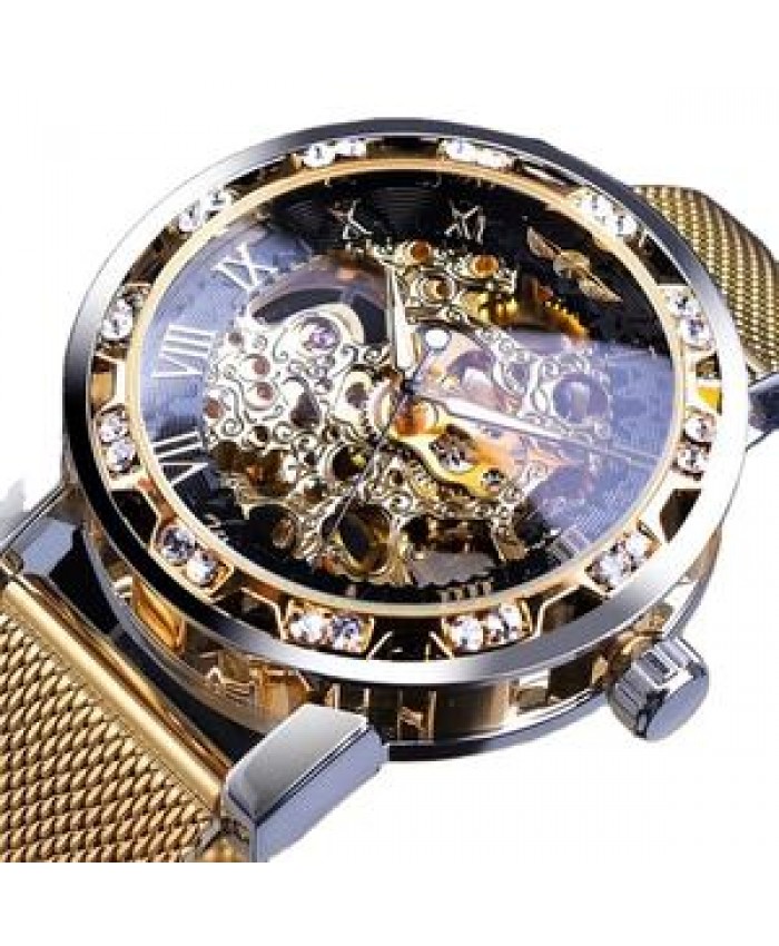 JYM Luxury stainless steel mesh band visible automatic mechanical movement men wrist watches