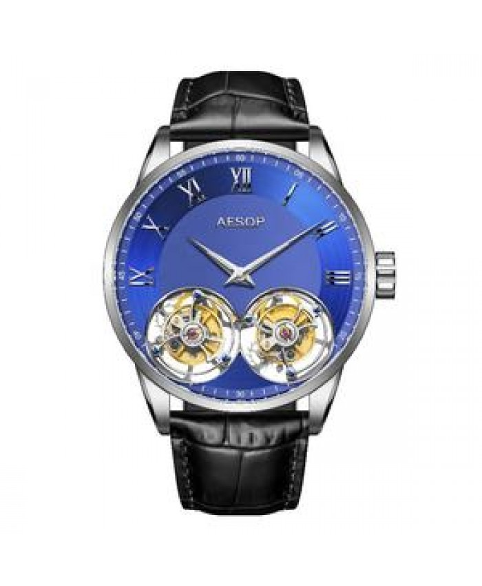 Blue Dial Two Flying Tourbillon Sports Watch Blue Luxury Watch Box Package Double Tourbillon Mechanical Watch