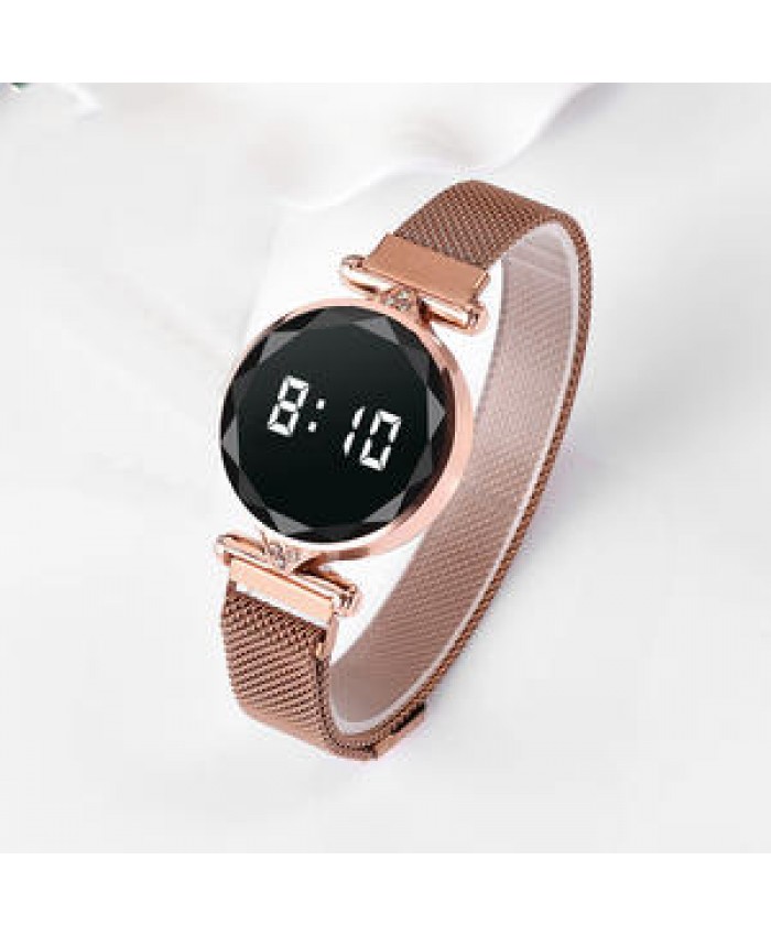 2021 Luxury Digital Magnet Watches For Women Rose Gold Stainless Steel Dress LED Quartz Watch Female Clock Relogio Feminino