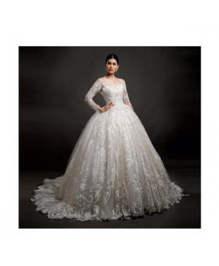 Luxury lace custom bridal gowns fabric heavy embroidered wedding dress