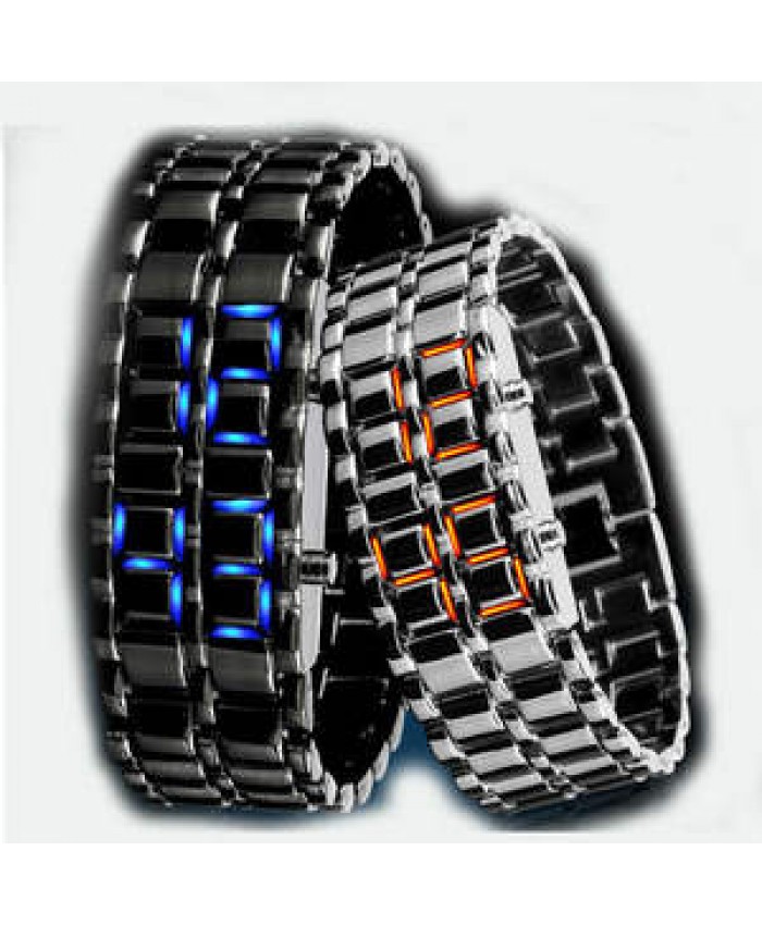 Sample is ok.Hot Sale Black silver Lava LED Display Watch Iron Samurai Stainless Steel Watch For Men Women Sports Digital Watch.