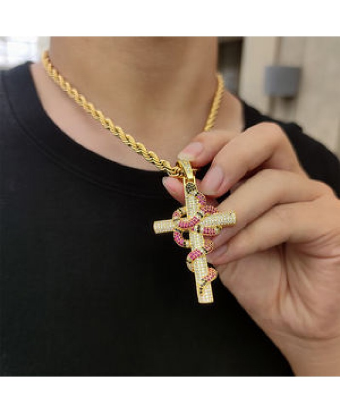 Jewelry Hip Hop Jewelry For Men Snake Cross Iced Out Ijesus Cross Pendant Necklace Men Snake Chain Cross Pendant