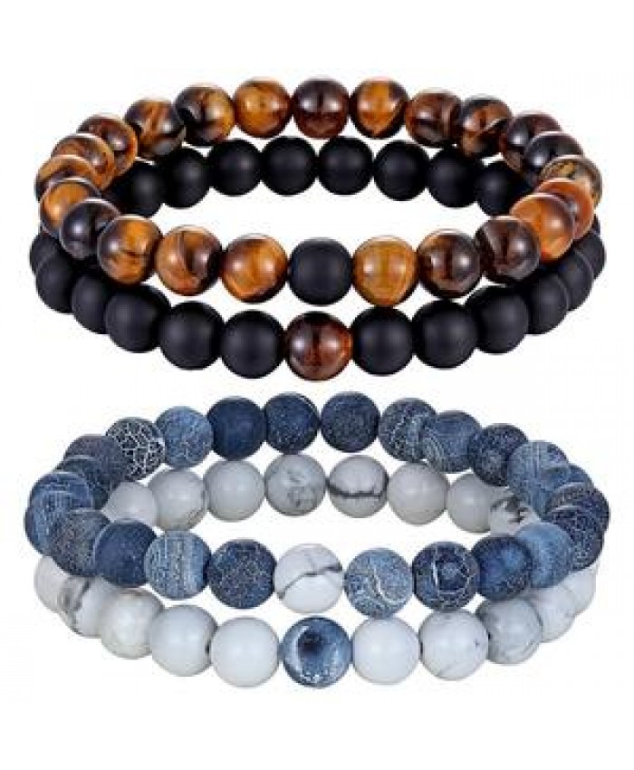 Hot 2Pcs/Set 7 Style Natural Stone Yoga Beaded Bracelet, Beads Bracelet Men Friend Gift Charm Jewelry
