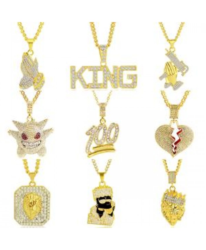 NUORO Factory Stock Iced Out Hip Hop Jewelry Unisex Gold Long Chain Bling Necklaces Men Gun Leaf Cartoon Hiphop Pendant Necklace