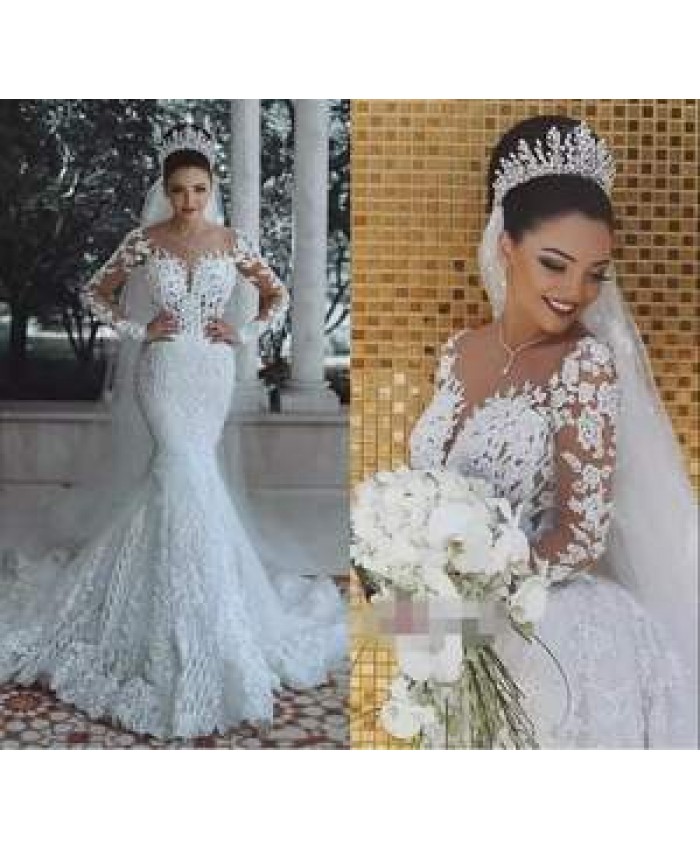 Wedding Dress Factory European And American Style Wedding Dress New Sexy Deep V-neck Fishtail Lace Wedding Dress