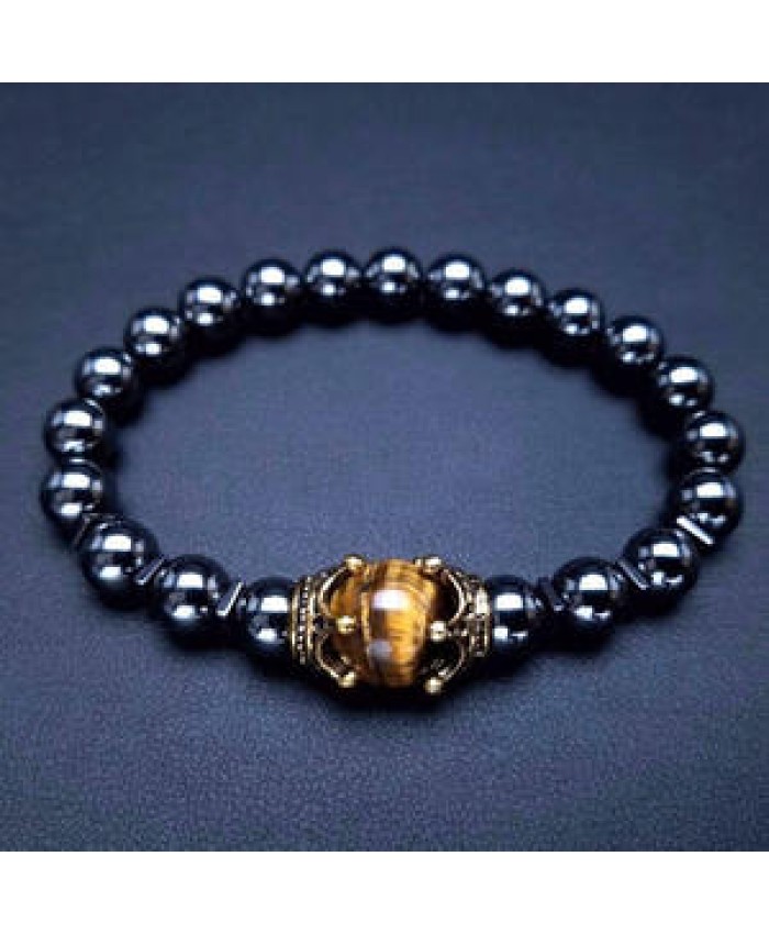 New Charm Men's Bracelet Fashion Luxury Alloy Crown Tiger Eye Stone Beads Beaded Bracelet Jewelry