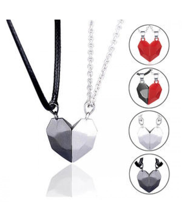 2PCS Stitching Magnetic Heart Pendant Couple Jewelry Necklace For Women Men Valentine's Day Gift