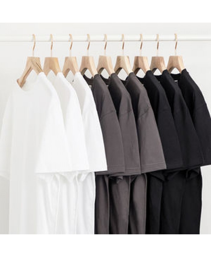 Factory wholesale custom large new pure white thick cotton loose shoulder short sleeve T - shirt men T - shirt