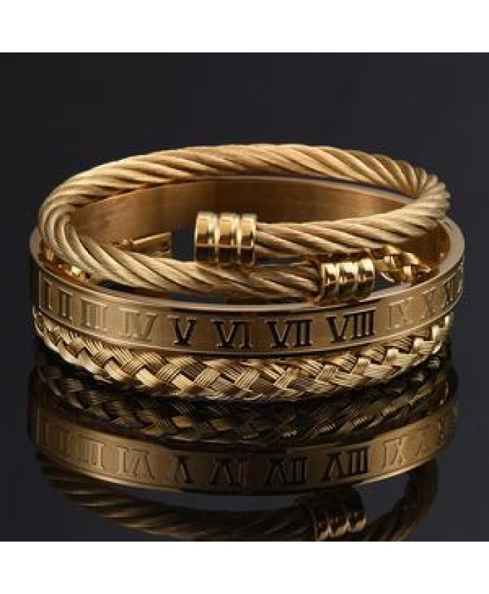Hip hop 3pcs/set Royal Roman Love Bangle Stainless Steel Rectangle Bracelet For Men's Jewelry