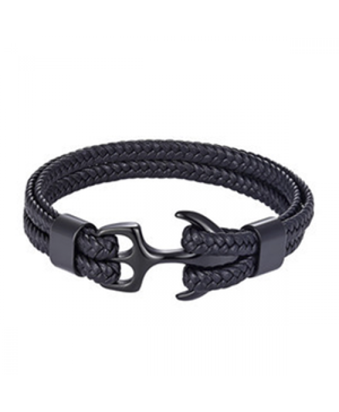 Wholesale Custom Logo Fashionable Man nautically Jewelry Stainless Steel Hook Anchor Men's Real Genuine Leather Bracelets