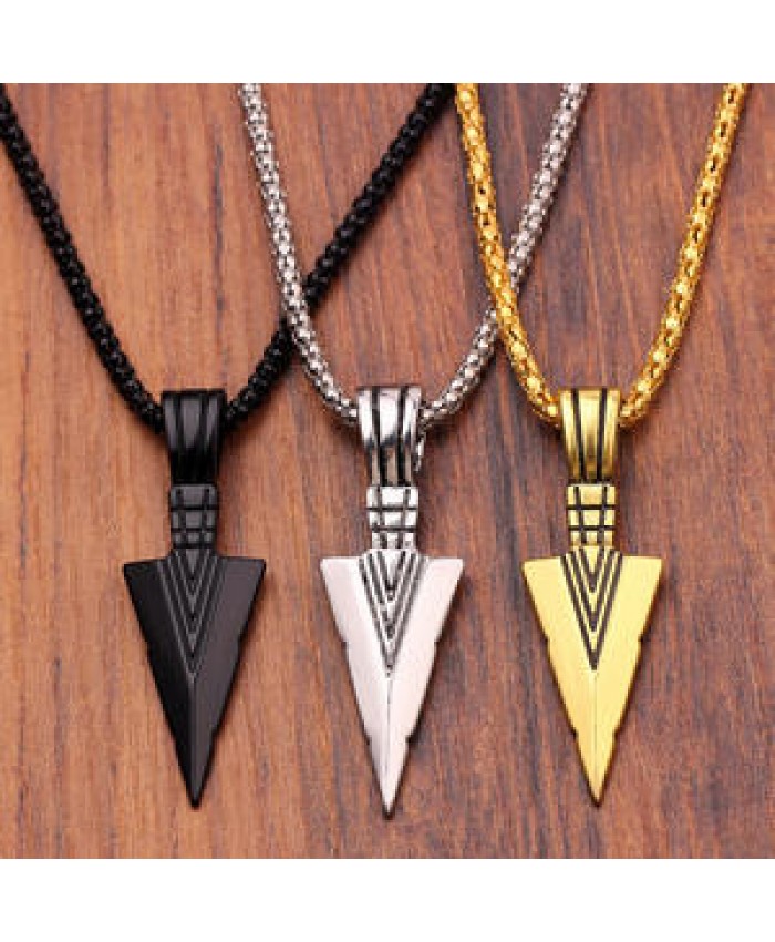 Men's Fashion Jewelry Arrow Head Pendant Long Chain Necklaces Gold Silver Black Collier Femme Arrow Head mens necklaces