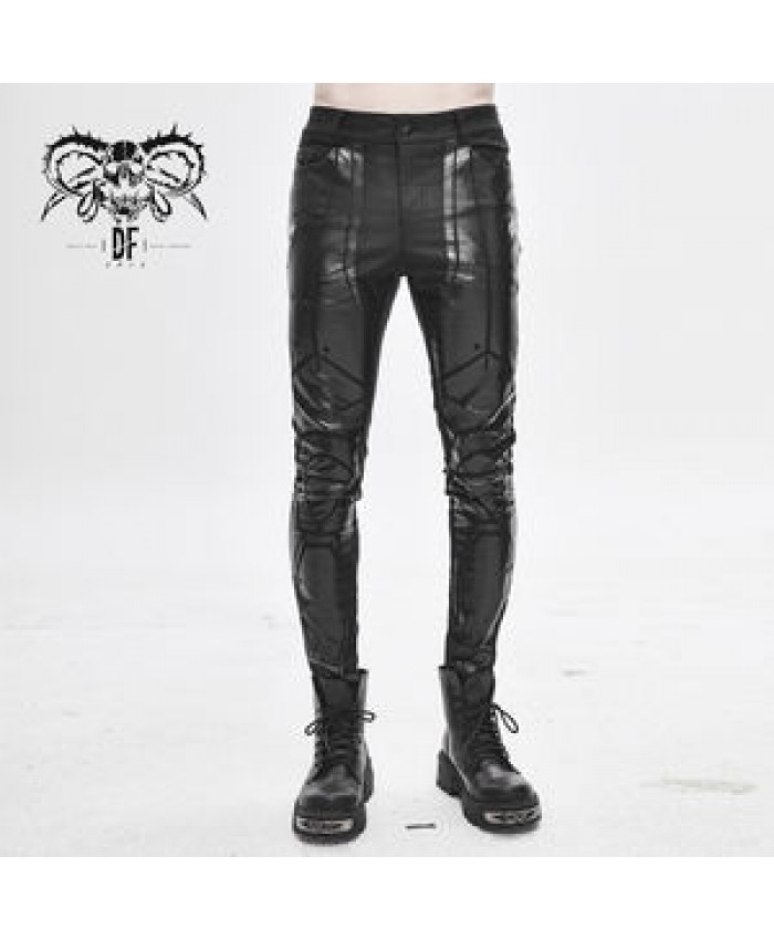 Pants PT132 Devil Fashion Black Cyber Punk Robot Armor Gloss Printing Stretchy Men Trousers Skinny Latex Pants