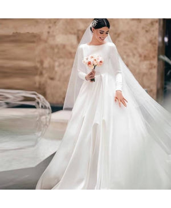 Vestido de noiva Elegant Casual Dresses White A-Line Stain Long Sleeve Princesses Bridal Gowns Wedding Dresses