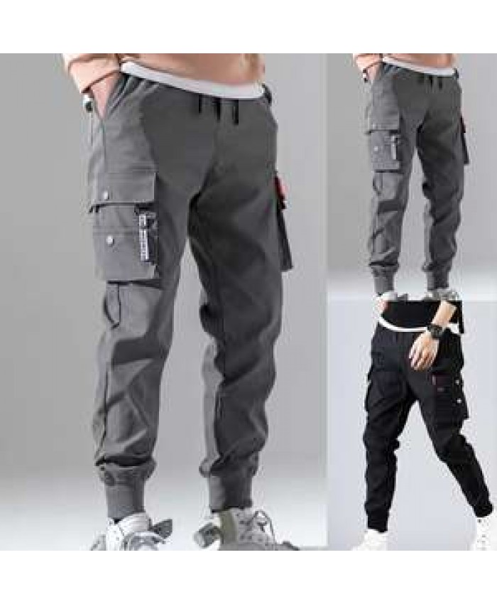 Wholesale autumn men's pants hip-hop harem jogging pants 2021 new men's trousers men's solid color multi-pocket overalls tights